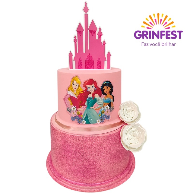 Bolo cor de rosa com princesas Disney™ - Entrega Grátis em 24h - ChefPanda