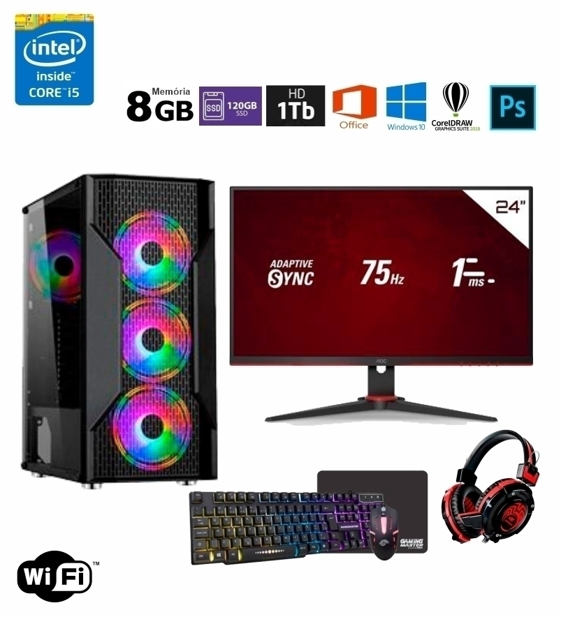 Pc Gamer Completo I5 8gb Hd 1tb Hdmi Placa de Vídeo Monitor