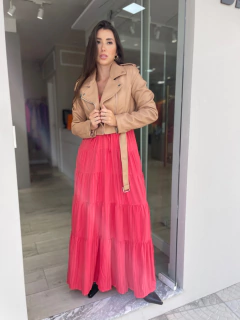 Jaqueta de couro Cropped PU Bege