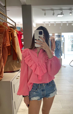 Camisa babados rosa