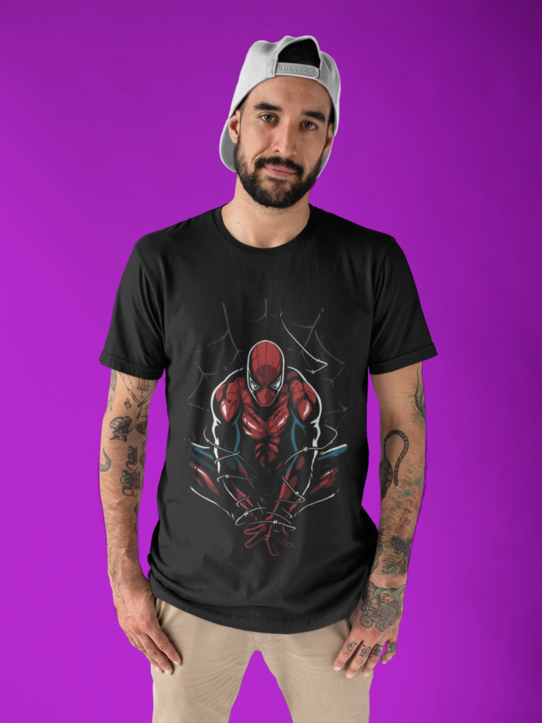 Camiseta Spider Man Tshirt Homem Aranha Logo Casual Rosa Preto