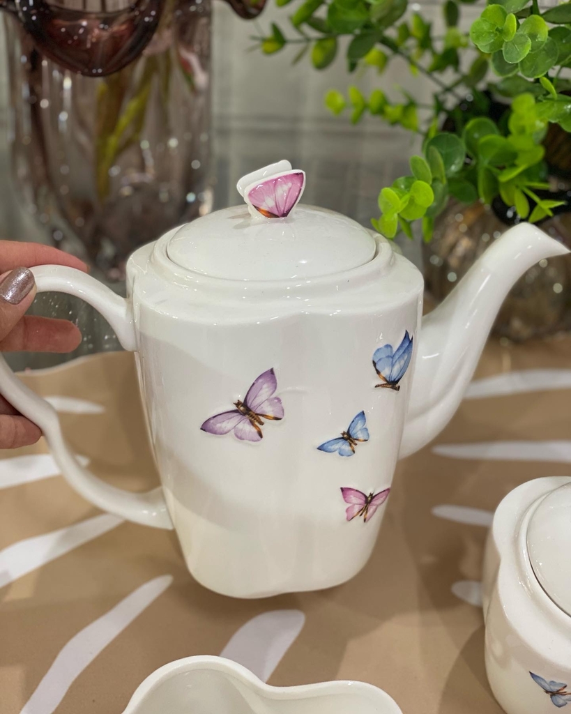 Jogo Chá E Café Porcelana Branco Butterfly 3 Pçs Envio Já