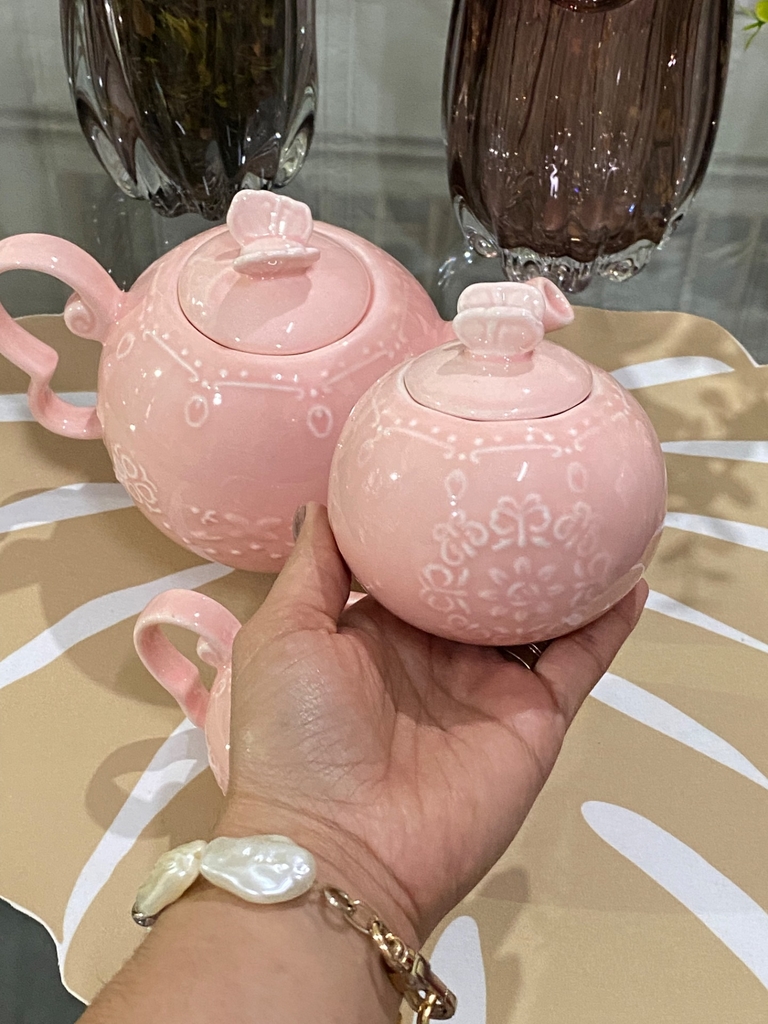 Conjunto 3 Peças para Chá Porcelana Rosa Wolff