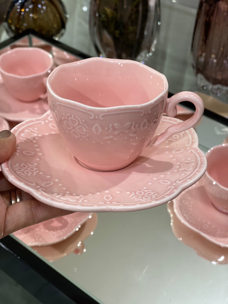 Antigo Jogo de chá e café em porcelana com temas de ros