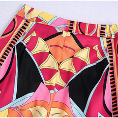 Conjunto de manga comprida com estampa verde feminina saia curta de duas peças e mini saias de cintura alta 2022 roupas femininas de praia de verão na internet