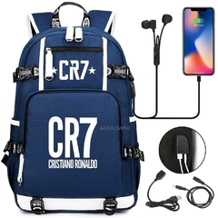 Mochila de futebol Superstar CR7 com carregamento USB Ronaldo mochila de viagem notebook notebook bolsas para crianças estudantes