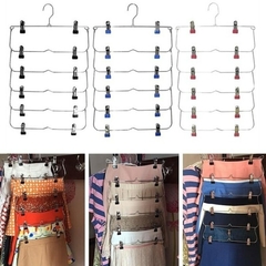 1 peça cabides multicamadas com 12 clipes suporte de rack de armazenamento de roupas guarda-roupa dobrável calças roupas rack de saia de metal na internet