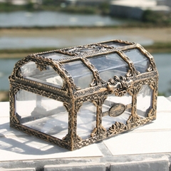 Caixa de armazenamento de tesouros pirata transparente vintage berloque para joias de cristal gemas porta-joias organizador brincos de orelha
