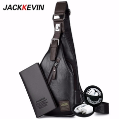 Bolsa transversal JackKevin moda masculina à prova de roubo com botão giratório aberto bolsas de couro no peito bolsas masculinas de ombro pacote de cintura no peito