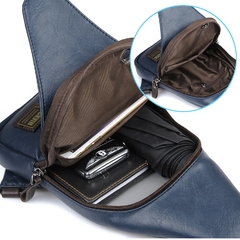Bolsa transversal JackKevin moda masculina à prova de roubo com botão giratório aberto bolsas de couro no peito bolsas masculinas de ombro pacote de cintura no peito - comprar online