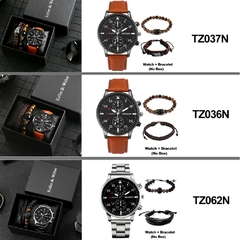 Imagem do Relógios de Pulso para Homens Presentes Originais Conjunto de Pulseiras de Luxo Moda Negócios Namorado Relógios de Pulso de Quartzo Preto Relogio Masculino
