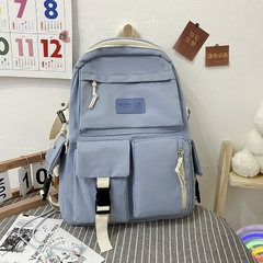 Imagem do Mochila de lona preta de grande capacidade leve simples bolsa de viagem mochila de lona estudante bolsa escolar mochila de lona estudante com zíper