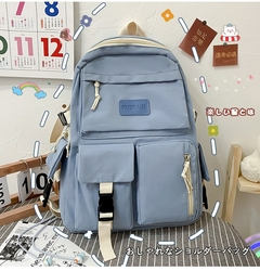 Mochila de lona preta de grande capacidade leve simples bolsa de viagem mochila de lona estudante bolsa escolar mochila de lona estudante com zíper - Tudo de montão