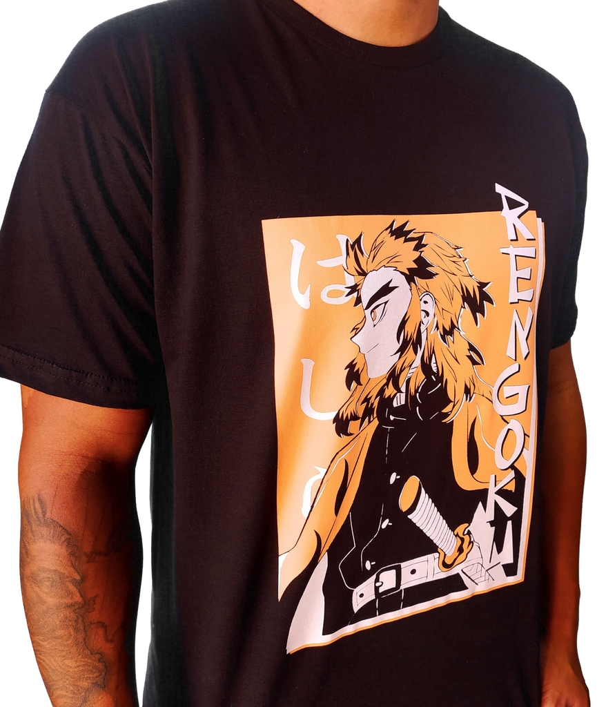 Camiseta Unissex Kyojuro Rengoku Retrato Demon Slayer Kimetsu no