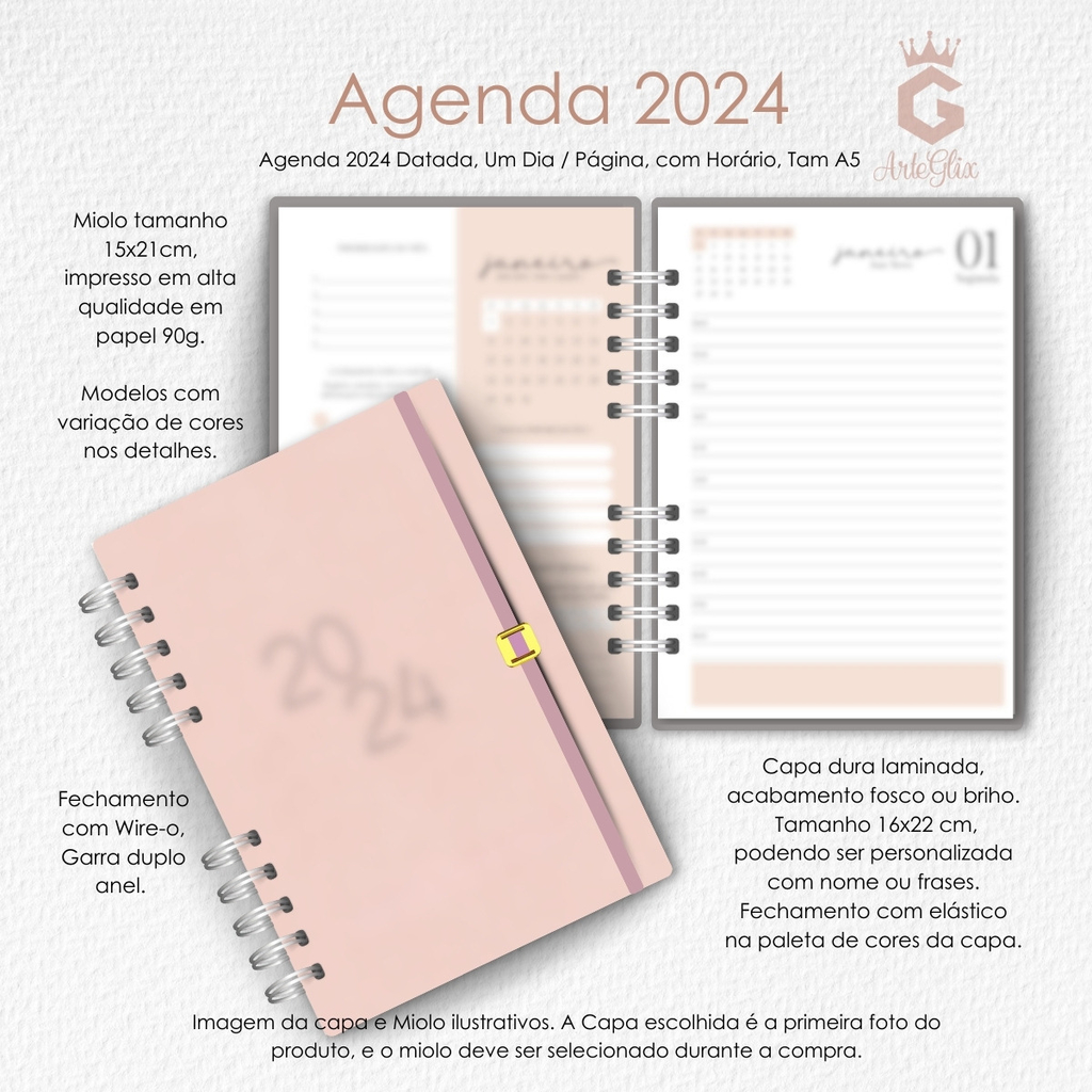Oblee Marketplace  Agenda 2024 Permanente ou Datada 1 Dia Por Página A5