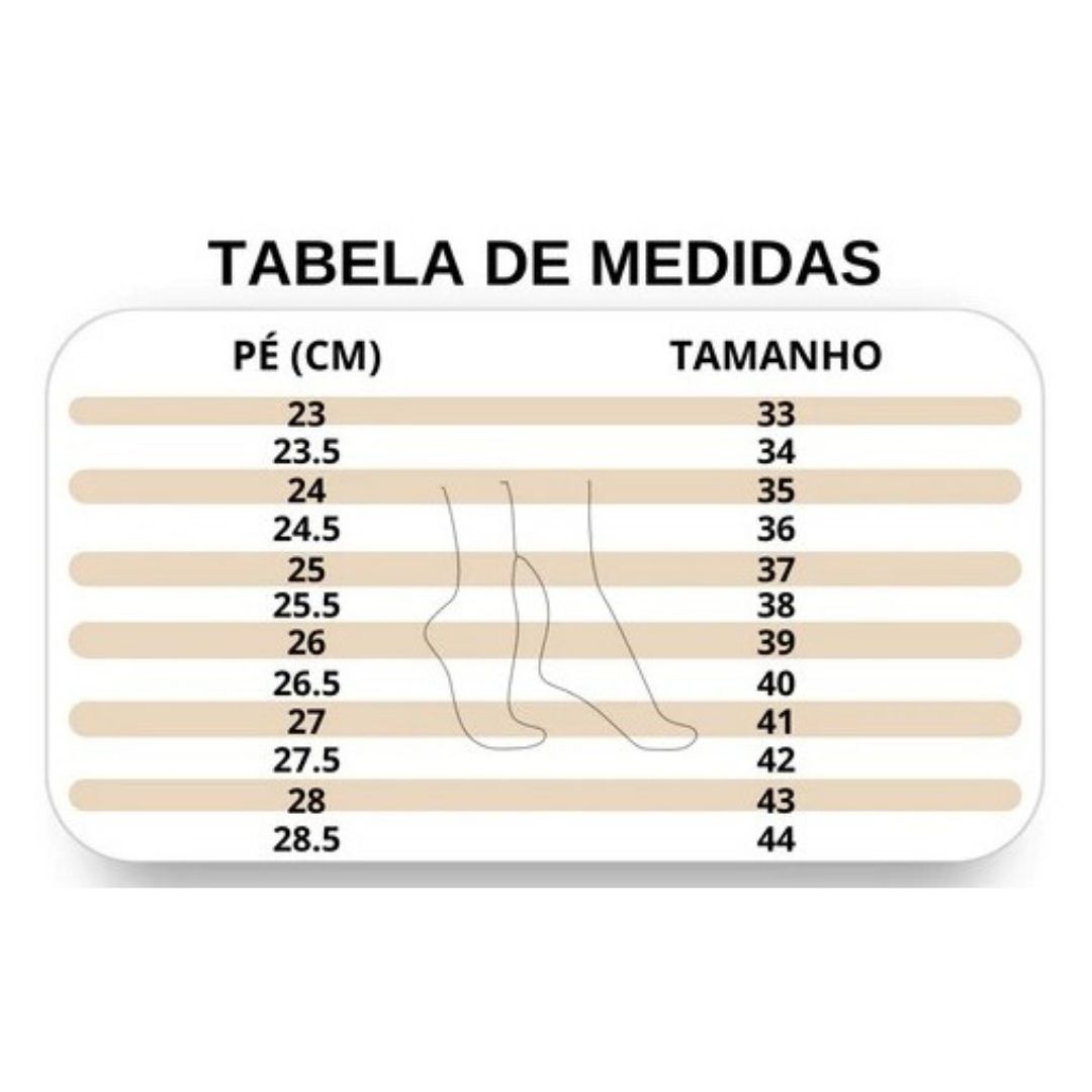 Lembre-se: todos os nossos tênis têm a forma normal. Peça o mesmo número que costuma usar!