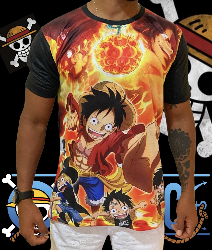 Camiseta One Piece Luffy Ace Sabo Unissex Anime - Kamisetas Otaku