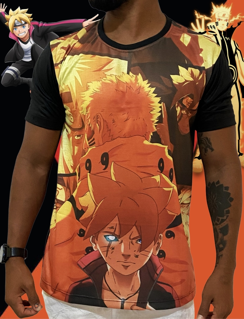 Camiseta Unissex Naruto e Sasuke Modo Sharingan e Kyuubi Uzumaki e