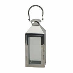 Farol pequeño de acero y vidrio plateado