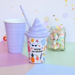 Vaso helado con tapa y sorbete - Mariposa