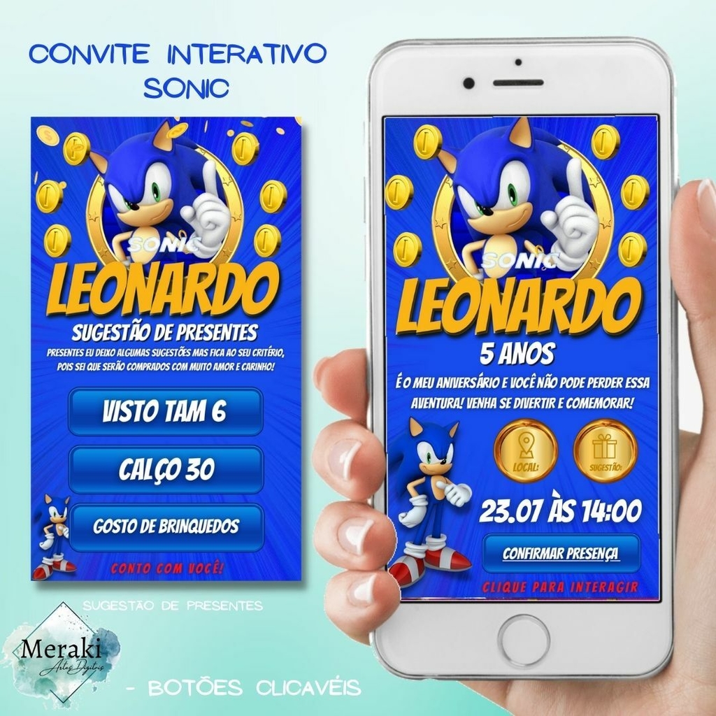 Convite Digital Sonic Personalizado