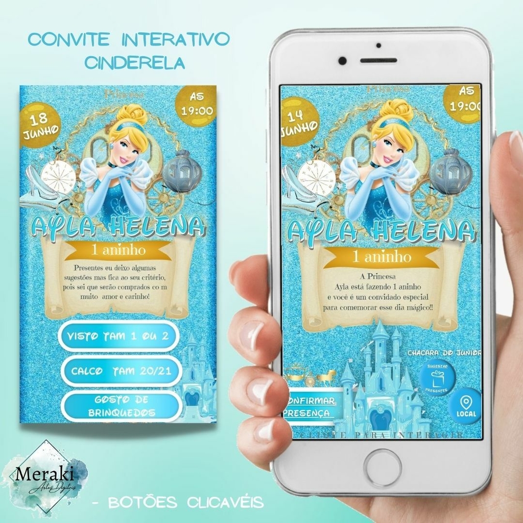 Convite Digital Festa Frozen Botões Clicáveis Whats Pdf