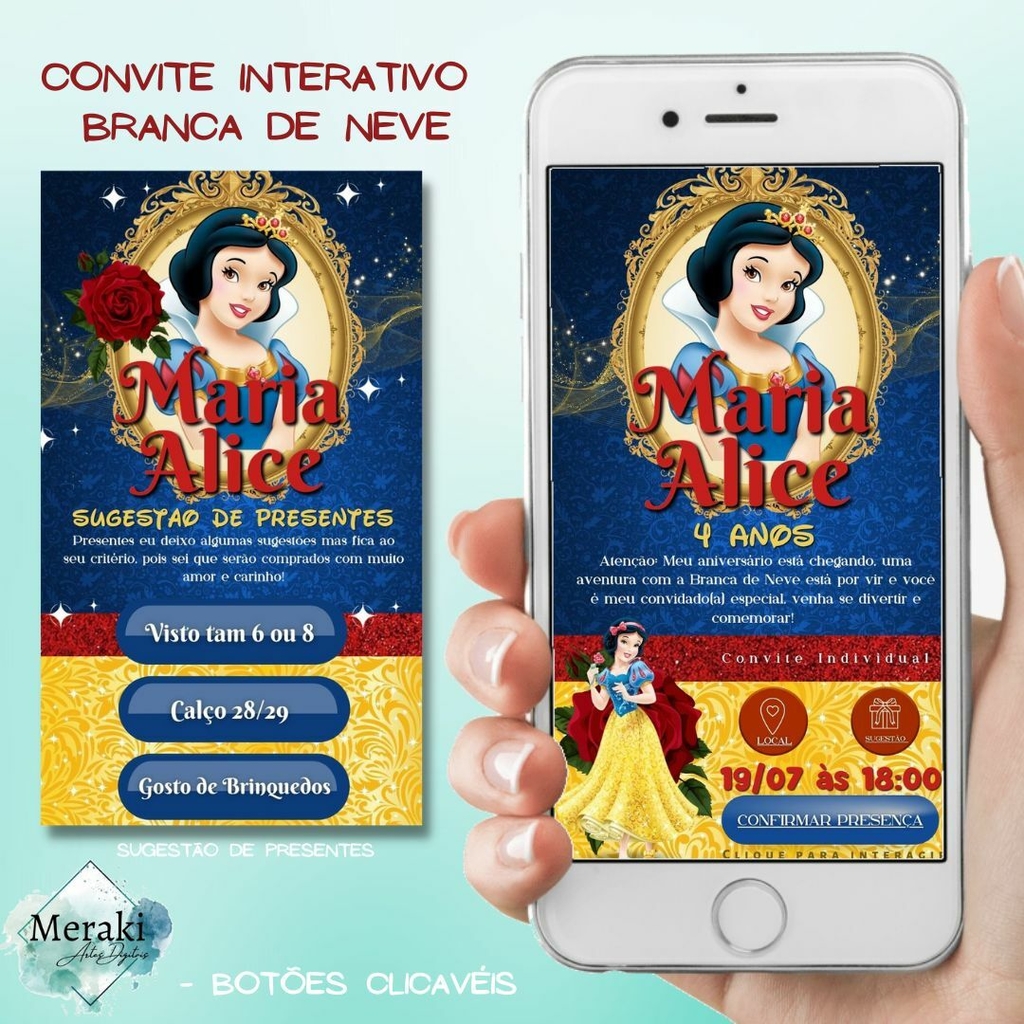 Convite Infantil branca de neve - Heloisa