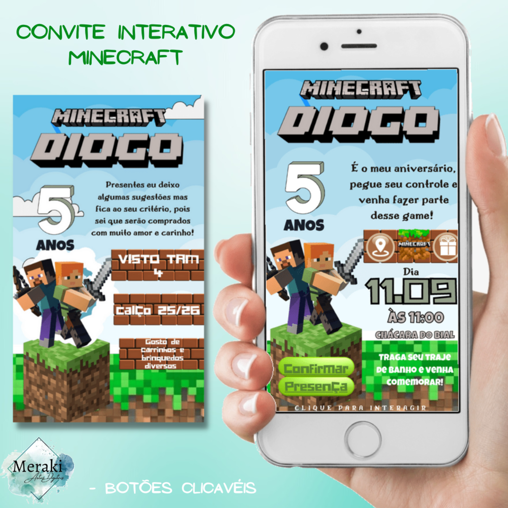 Fazer convite online convite digital Minecraft em 2023  Convites online,  Como fazer convite online, Convites digitais