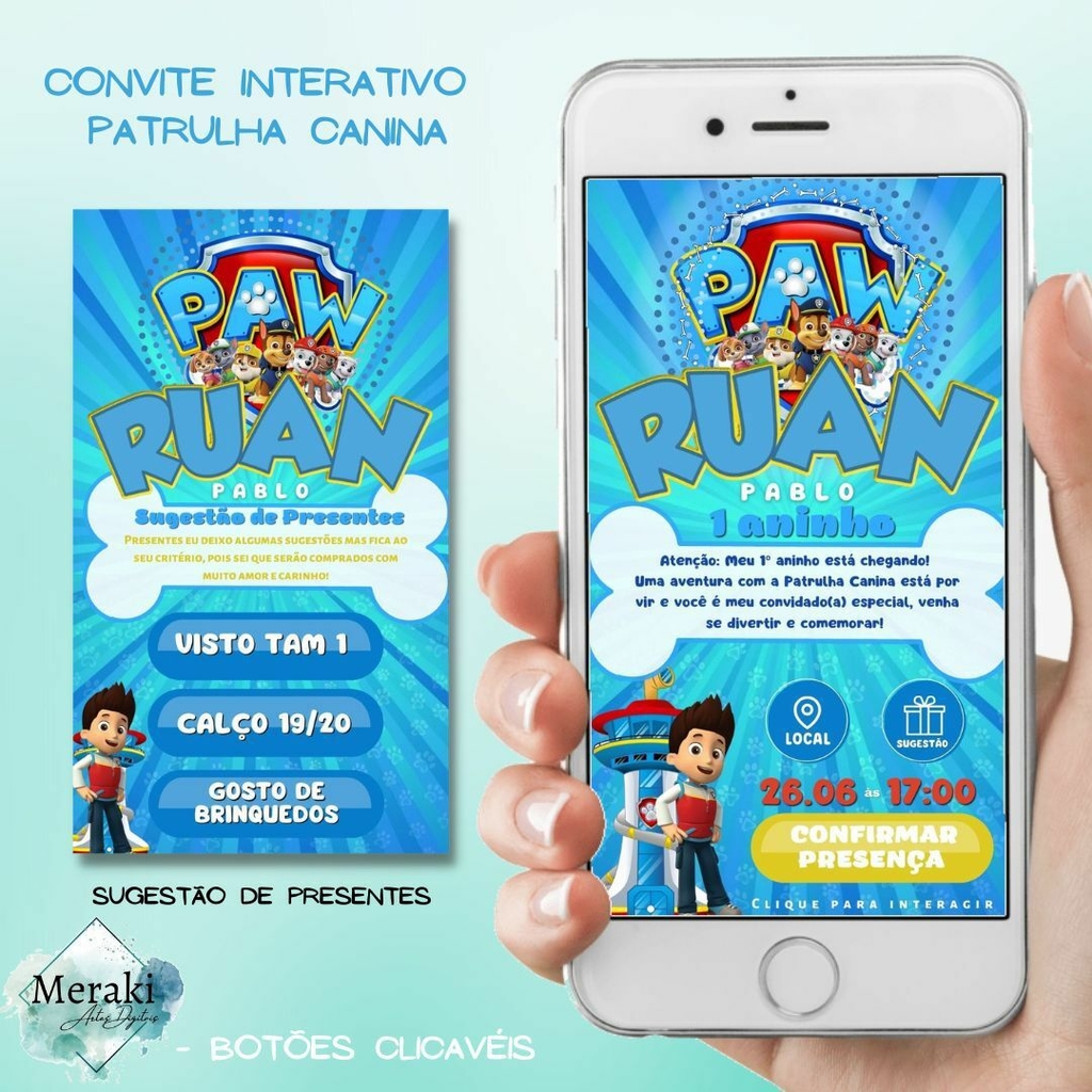 Convite Patrulha Canina - Animavite - Convites Digitais e Interativos