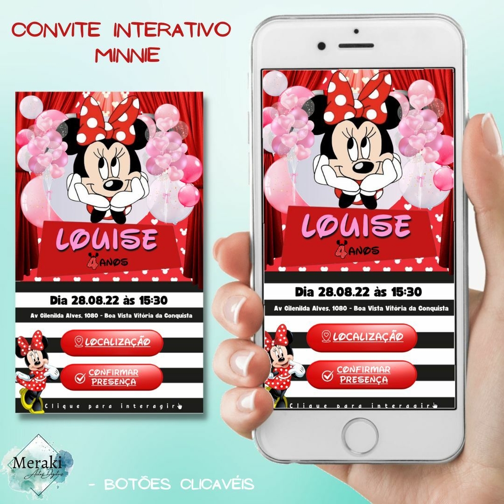 Convite Digital de Aniversário Minnie para Whatsapp