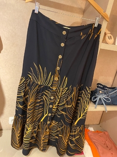 Saia Midi Estampada Botões