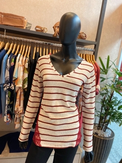 Blusa Listrada Mg Longa Vermelha