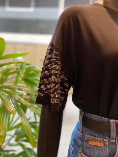 Blusa Malha Brilho Manga
