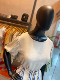 Blusa Crepe Manga Balonê Bege