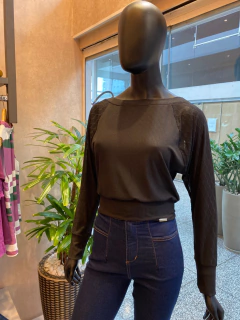 Blusa Canelada Tule Preta