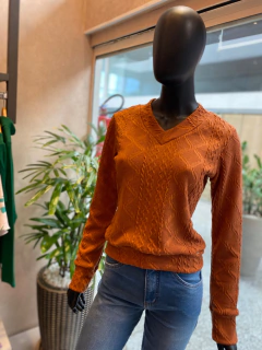 Tricot Decote V Terracota