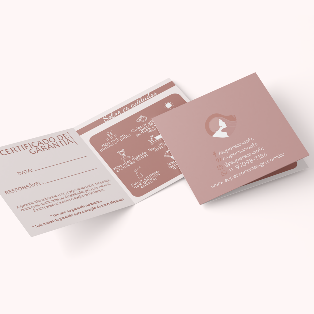 Cartão Certificado Garantia com Dobra 9x5 cm 100 unid. Personalizado