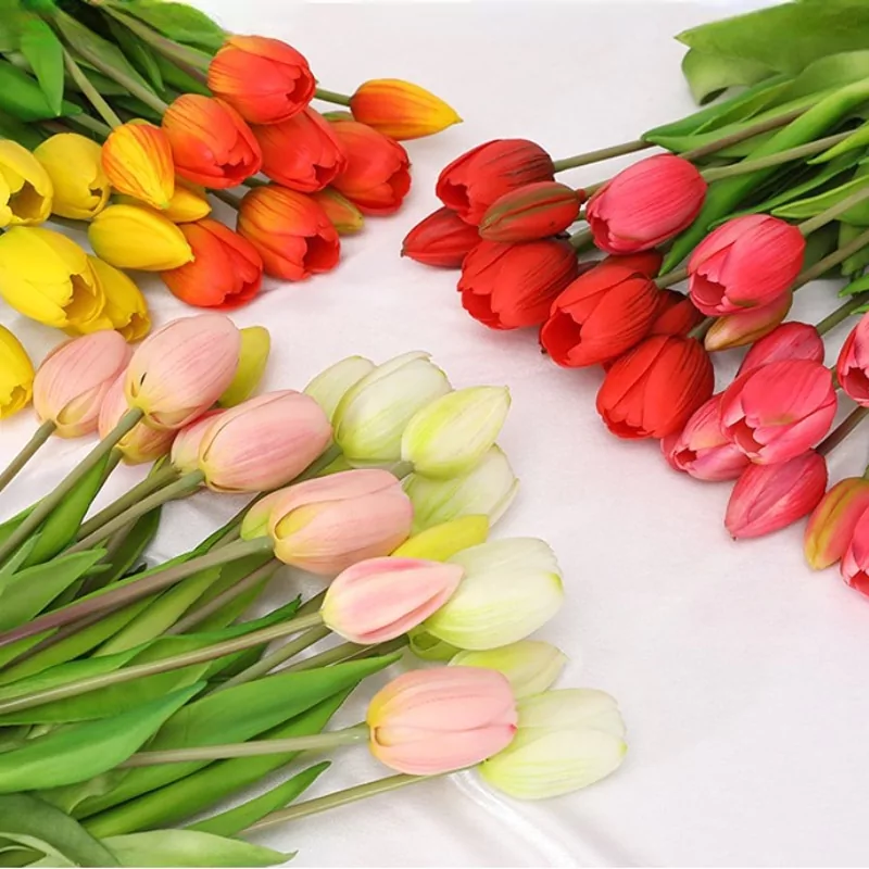 Buquê de tulipa flor artificial silicone macio, amarrado à mão.