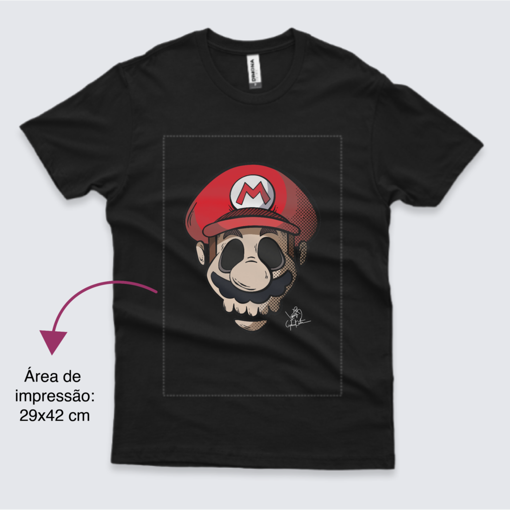 Camiseta Mariohead, 100% Algodão - Roquenrou