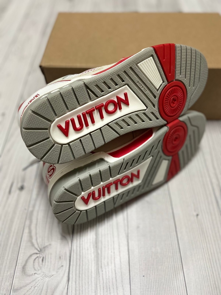 Tênis Louis Vuitton Trainer Velcro - Bege / Branco / Vermelho