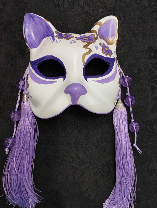 Máscara Bakeneko Gato Japonês Lilás 14x14 Ikinnayo