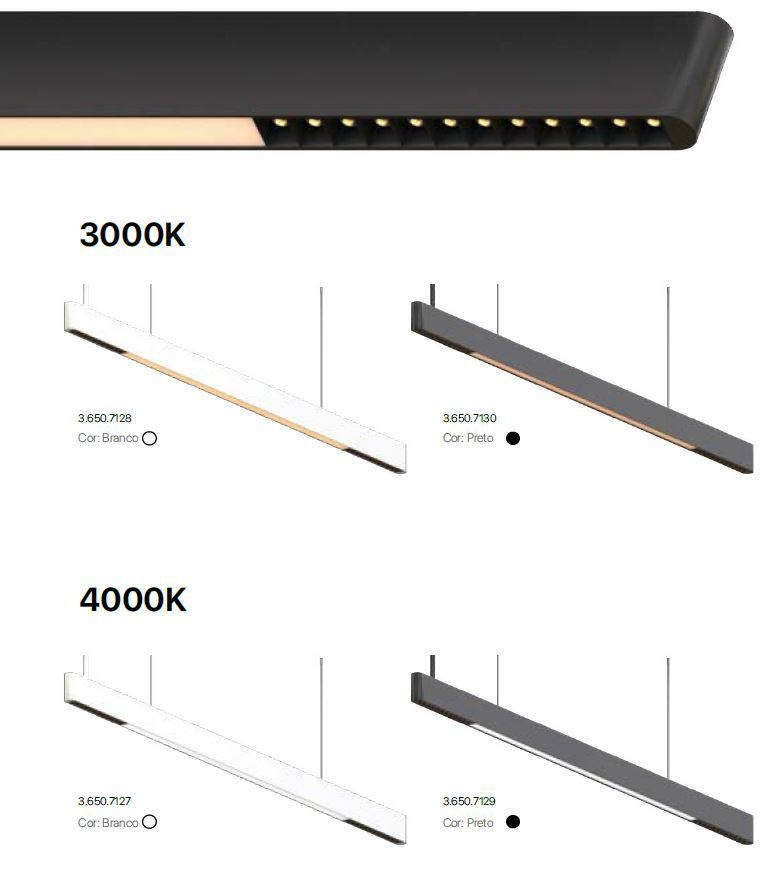 LUMINÁRIA PENDENTE LINEAR LED JOB MISTA 120CM 40W PRETO 4000K PIX