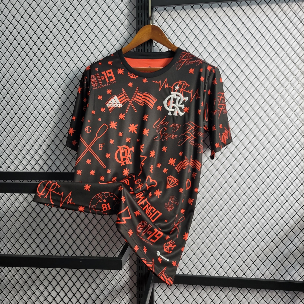 Camisa Flamengo Pré-Jogo 2022/2023 – Preta e Vermelha – Masculina