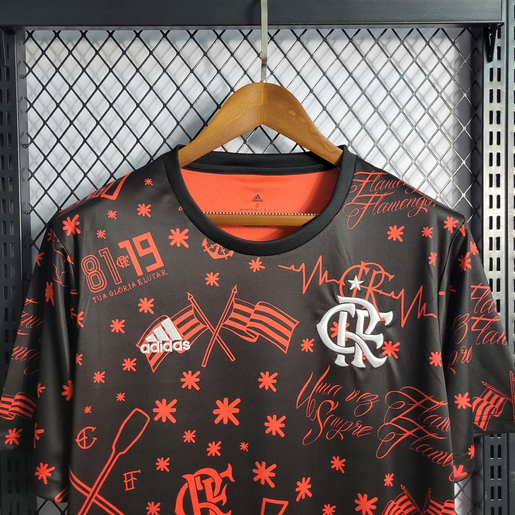 Camiseta Pré Jogo Flamengo 2022 2023 Masculina Torcedor Fan Preta