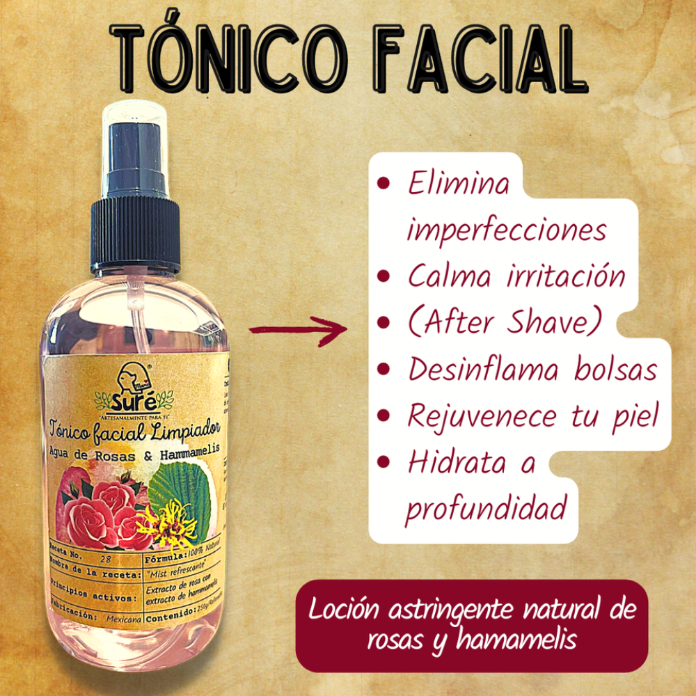 Tónico facial limpiador de rosas y hamamelis