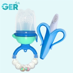 Chupón Fruta Alimentador Push con Sonaja + Cepillo Dental Pediátrico en forma de Banana