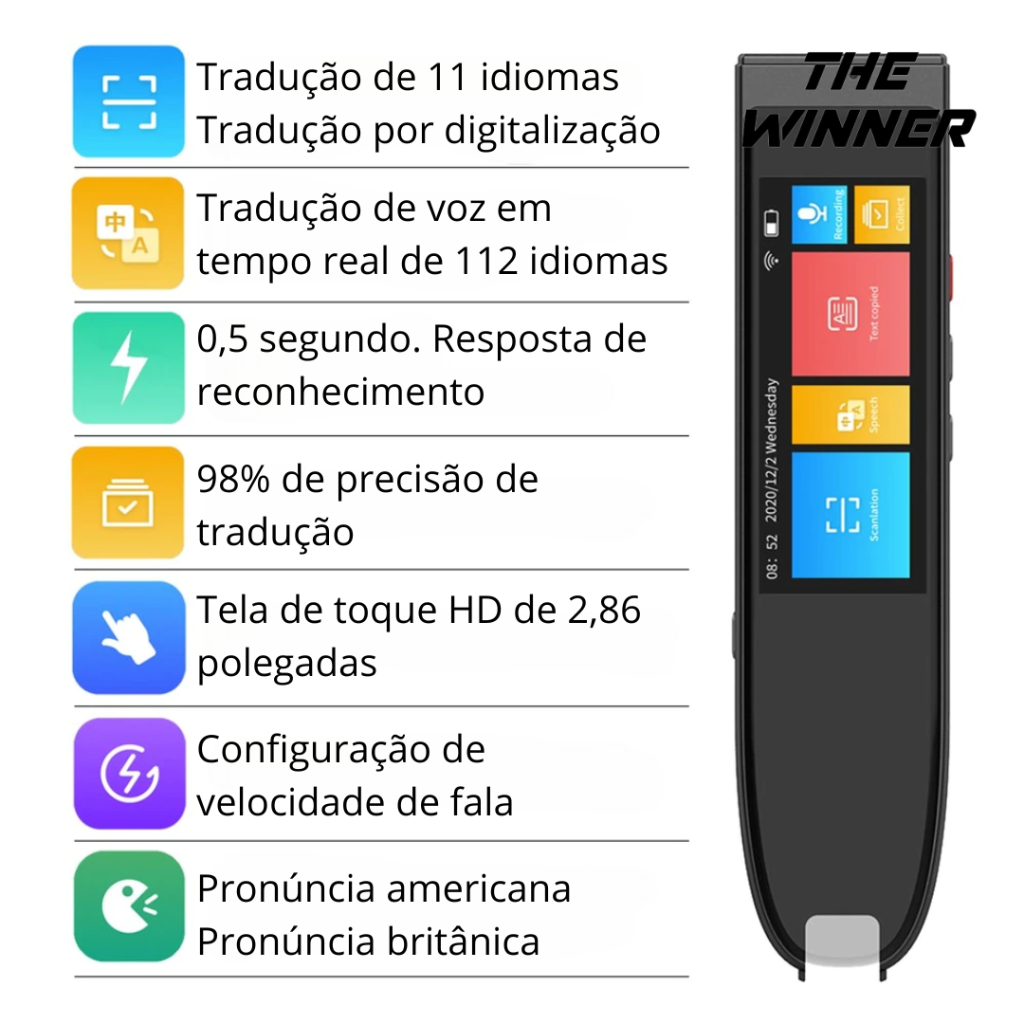 Caneta Tradutora de Varredura de Voz Inteligente|111 Língua Traduzir Caneta  |Caneta de leitura de tradução de voz |Dicionário offline de 11 idiomas