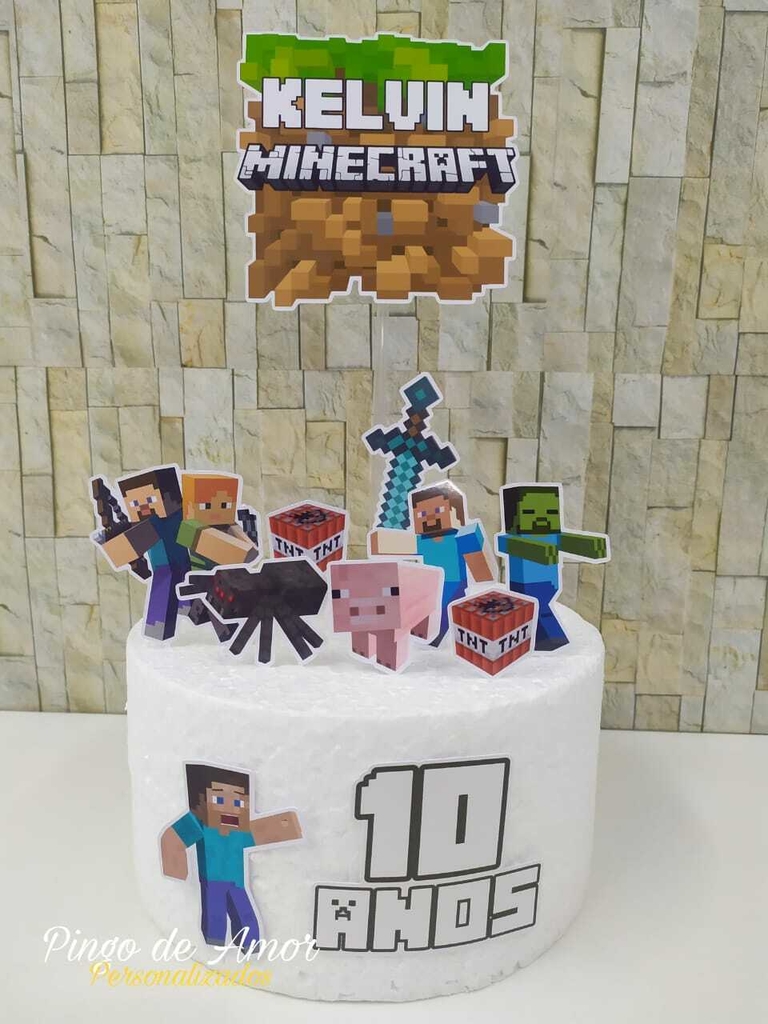 BOLO MINECRAFT + PRIMEIRO TOPPER DA NOSSA LOJA DE PERSONALIZADOS