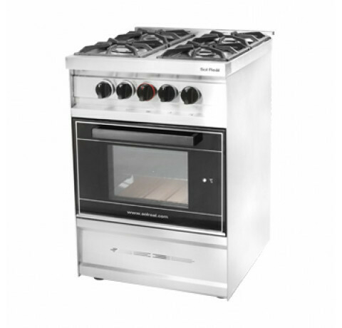 Cocina Mini 4 hornallas con rejas de fundicion y puerta de vidrio Negra (575V)