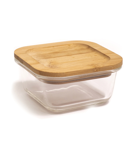 520ml Square Glass Jar with Bamboo Lid - Oikos